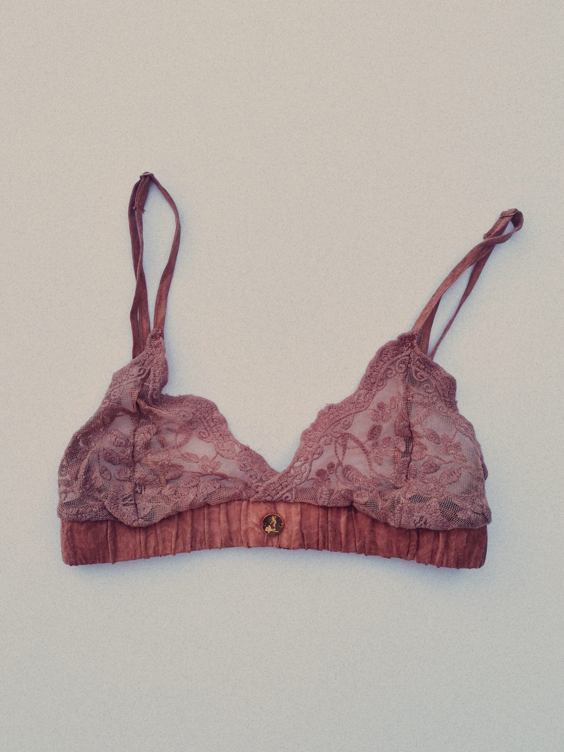 Pink bralet made of linen and lace designed for women.