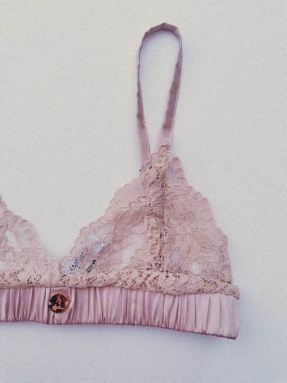 Light pink ladies lace bralet made by South African clothing designers.